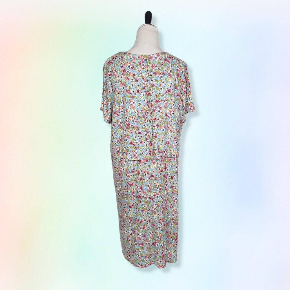 J Jill Floral Blue Spring Garden Layered Short Sleeve Dress with Pockets L - Picture 2 of 4